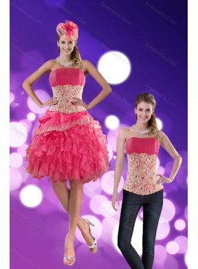 Wonderful Strapless Detachable Prom Dress with Appliques and Ruffles