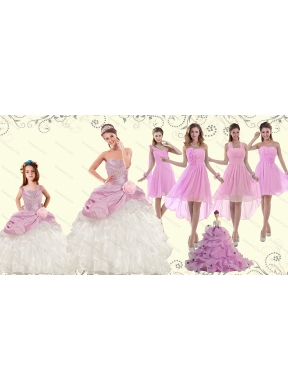 Elegant Ruffles Multi Color Quinceanera Dress and Pink Short Dama Dressand Straps Ruffles Little Girl Dress