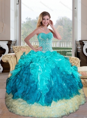 Cheap Multi Color Quinceanera Gown with Appliques and Ruffles