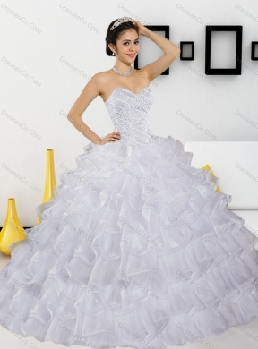 Cheap Beading and Ruffled Layers White Quinceanera Dress