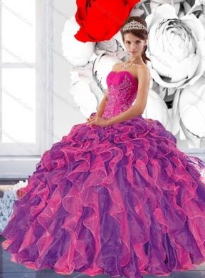 Colorful Quinceanera Dress with Appliques and Ruffles
