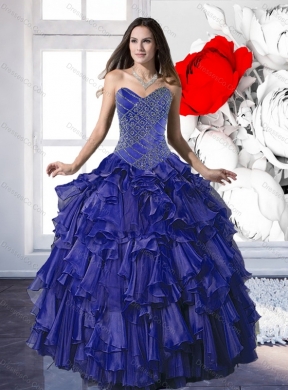 Classic Appliques and Ruffles Quinceanera Dress in Royal Blue
