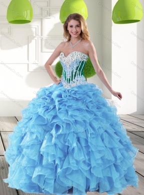 Latest Aqua Blue Quinceanera Dress with Beading and Ruffles