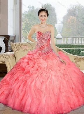 Pretty Beading and Ruffles Quinceanera Dress in Watermelon