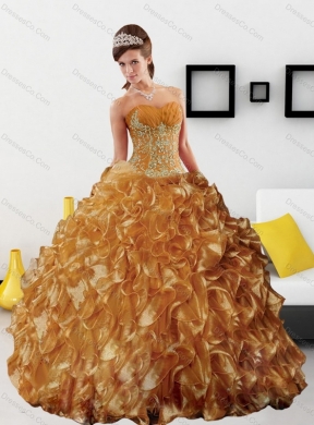 Pretty Appliques and Ruffles Quinceanera Dress in Gold