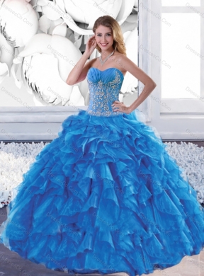 Pretty Teal Quinceanera Dress with Appliques and Ruffles