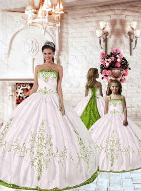 New Arrival White Princesita Dress with Green Embroidery