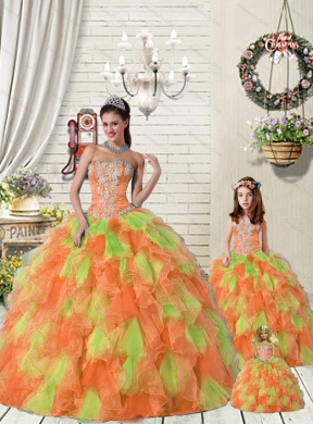 Top Seller Ruffles and Beading Orange Red and Green Princesita Dress for