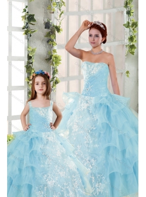 Elegant Appliques and Ruffles Princesita Dress in Baby Blue