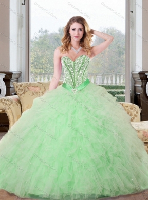 Remarkable Beading and Ruffles Quinceanera Dress in Apple Green