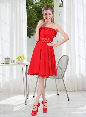 Pretty Ruching Strapless Bowknot Dama Dress in Red for Summer