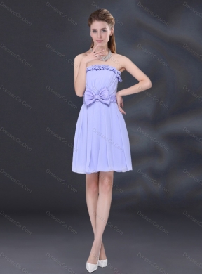 Summer Lavender A Line Strapless Elegant Dama Dress with Bowknot