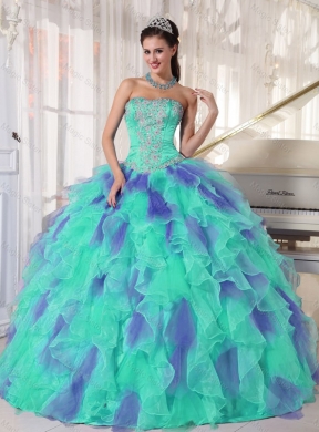 Elegant Multi Color Strapless Floor Length Appliques Quinceanera Dress with Beading