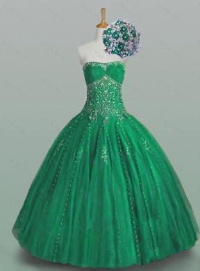 Perfect Ball Gown Beaded Green Sweet Sixteen Dress with Appliques