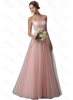 Beautiful Fashionable Appliques Empire Bateau Prom Gowns in Tulle