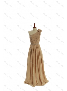 Gorgeous Belt and Hand Made Flower One Shoulder Prom Dresses