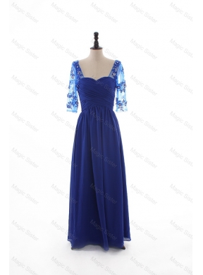 Fall Empire Ruching Prom Dress with Half Sleeves in Blue