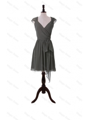 Classical V Neck Grey Short Prom Dress with Sashes