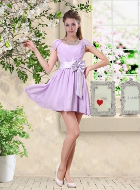 Decent Scoop Bowknot Bridesmaid Dress with Cap Sleeves
