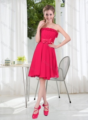 Coral Red Strapless Bowknot Bridesmaid Dress Summer