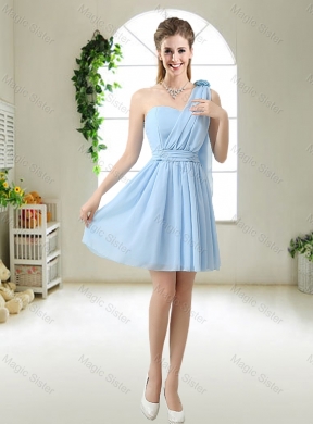 Decent One Shoulder Bridesmaid Dress with Hand Made Flowers