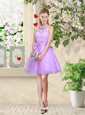 Feminine Halter Top Laced and Bowknot Dama Dress in Lavender