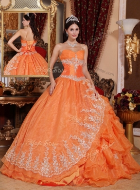 Cheap Orange Red Ball Gown Floor Length Quinceanera Dresses