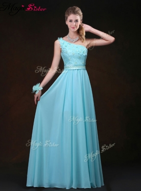 Inexpensive Empire One Shoulder Prom Dress with Appliques