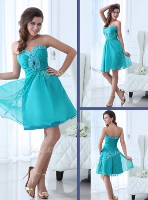 Pretty Short Beading Bridesmaid Dress in Turquoise