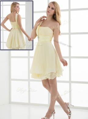 New StyleShort One Shoulder Beading and Belt Prom Dress Summer