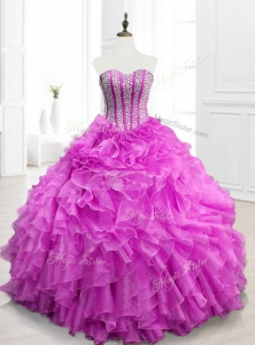 Custom Made Beading and Ruffles Fuchsia Quinceanera Gowns for