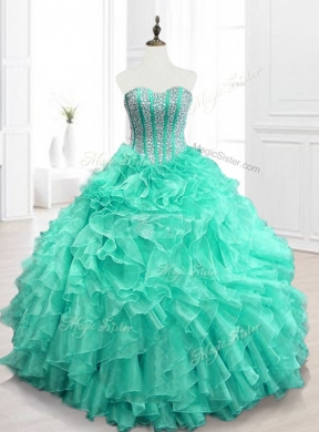 Custom Made Beading and Ruffles Sweet Sixteen Dress in Apple Green