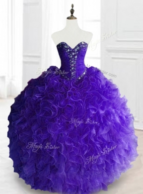 Custom Made Purple Sweet Sixteen Dress with Beading and Ruffles