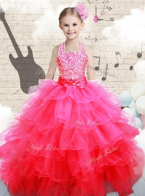 Beautiful Halter Top Hot Pink Little Girl Pageant Dress with Beading