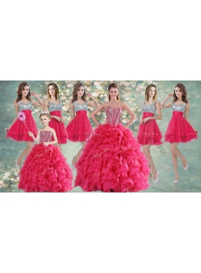 Visible Boning Coral Red Quinceanera Dress and Short Sequined Dama Dressand Beaded and Ruffled Mini Quinceanera Dress