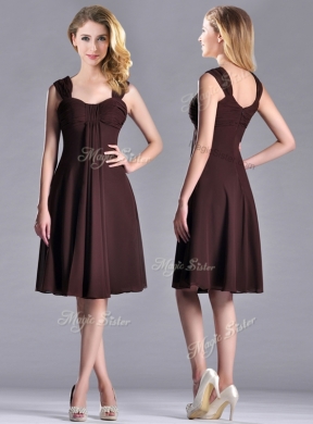 Empire Ruched Brown Prom Dress with Wide Straps