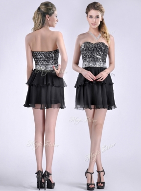 New Style Black Short Prom Dress in Sequins and Chiffon