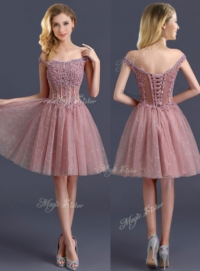 Gorgeous Off the Shoulder Cap Sleeves Prom Dress with Appliques