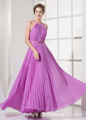 Straps and Lavender For Prom Dress With Pleated Over Skirt