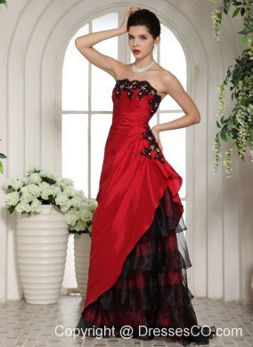 Wine Red Ruffled Layers Prom Dress With Appliques and Ruching
