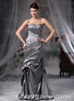 Gray Column Long Taffeta Beading Prom Dress