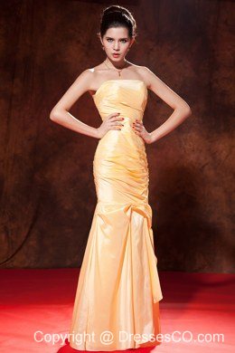 Cheap Gold Prom Dress Mermaid Strapless Long Taffeta