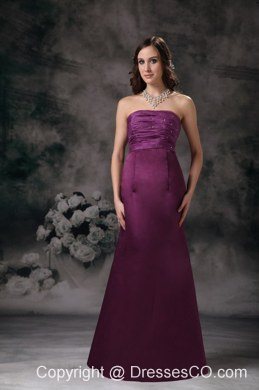 Purple Column Elegant Prom Dress Strapless Taffeta Beading Long