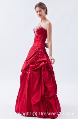 Wine Red Column / Sheath Strapless Prom Dress Sequins Taffeta Long