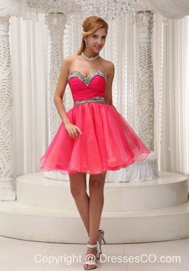 Ruched Bodice And Leopard Coral Red Lovely Prom / Cocktail Dress With Mini-length