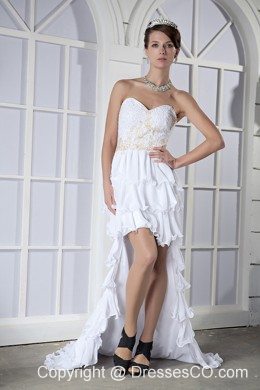 White Column High-low Chiffon Beading Prom Dress