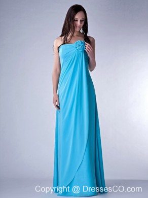 Customize Teal Empire Strapless Prom Dress Chiffon Hand Made Flowers Long