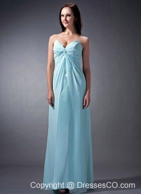 Custom Made Baby Blue Cloumn Prom Dress Chiffon Ruched Long