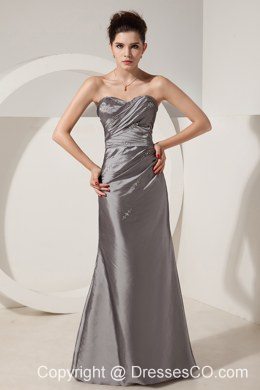 Cheap Grey Prom Dress Column Beading Long Satin