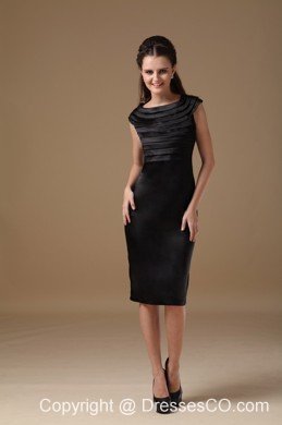 Special Column Scoop Little Black Dress Satin Ruching Knee-length